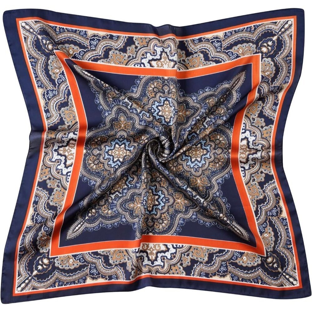 Women Frame Paisley Headscarf Satin Bandana Pattern Polyester Breathable Scarves